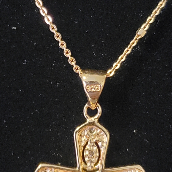 925 Silver Rose Gold CZ Cross Pendant - Picture 6 of 7